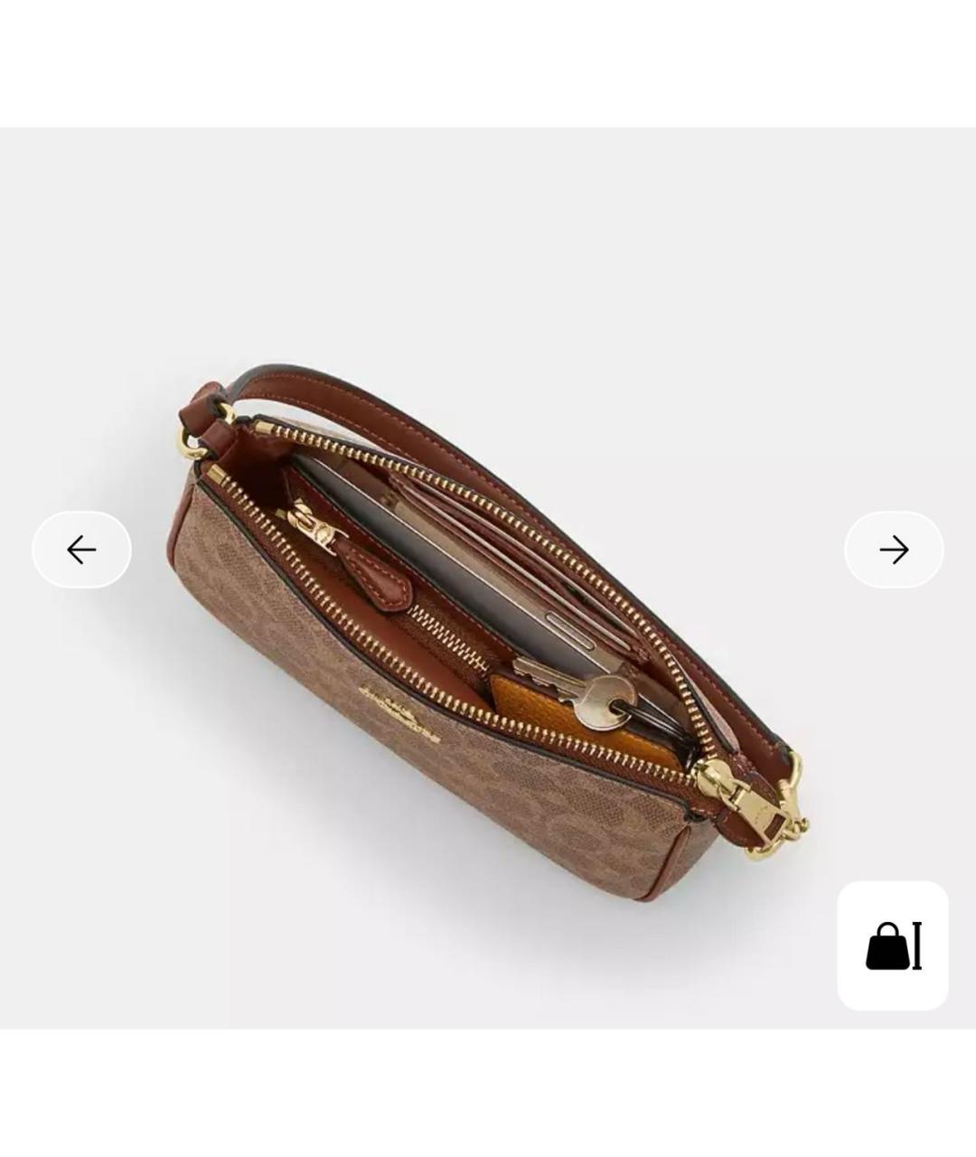 COACH Коричневая кожаная сумка с короткими ручками, фото 6