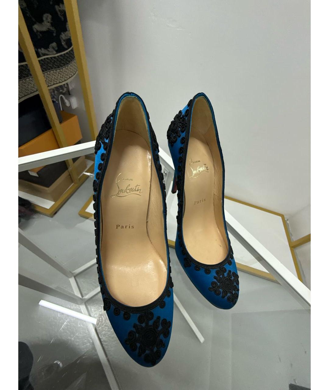 CHRISTIAN LOUBOUTIN Голубые текстильные туфли, фото 3