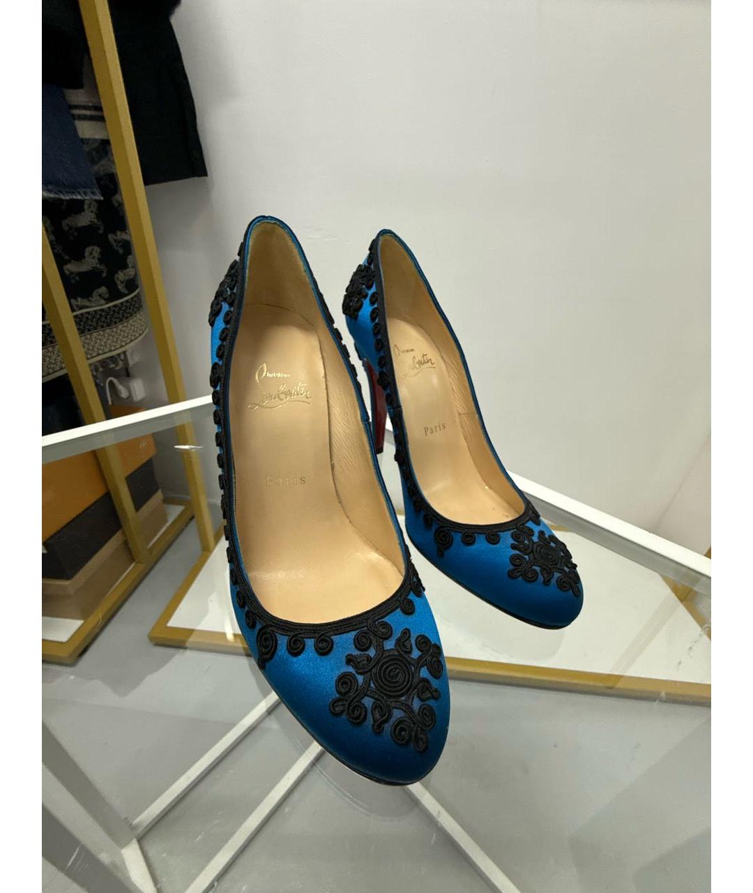 CHRISTIAN LOUBOUTIN Голубые текстильные туфли, фото 2