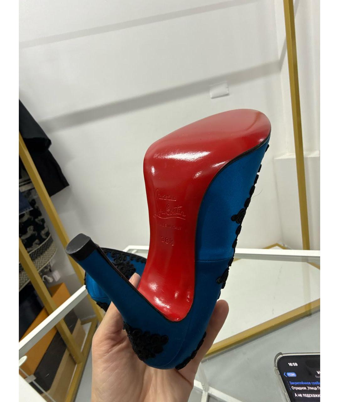 CHRISTIAN LOUBOUTIN Голубые текстильные туфли, фото 5
