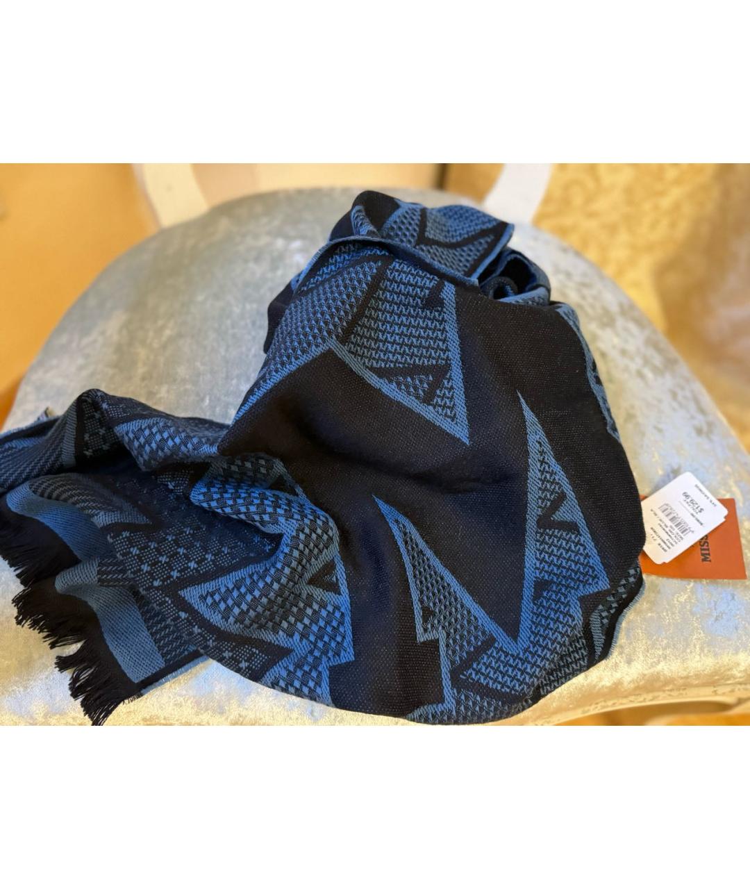 MISSONI Темно-синий шерстяной шарф, фото 8