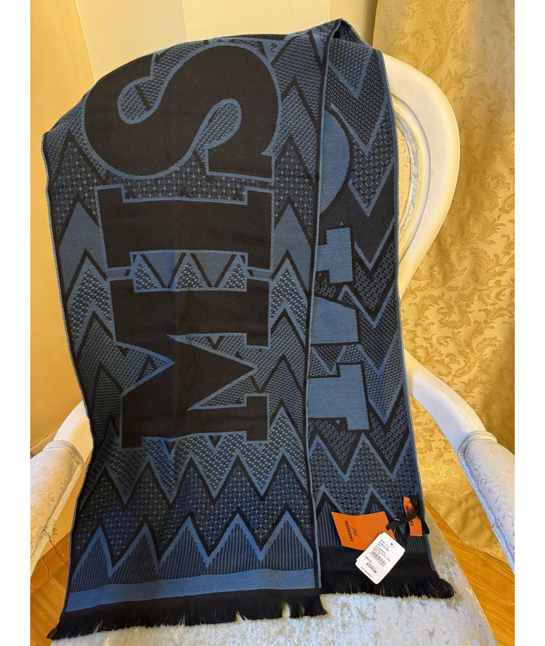 MISSONI Темно-синий шерстяной шарф, фото 7