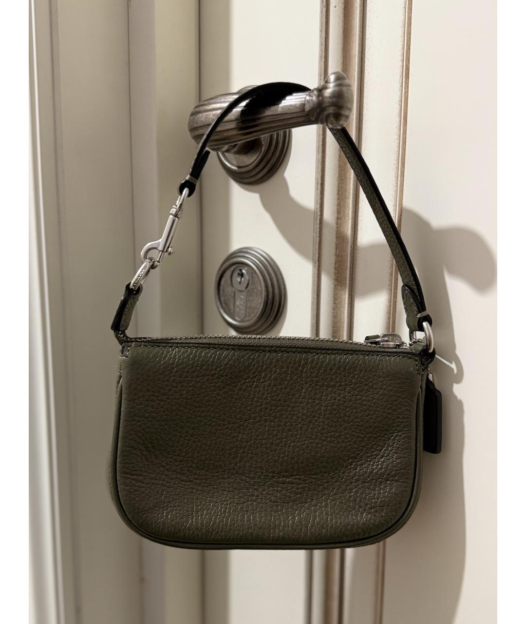 COACH Зеленая кожаная сумка с короткими ручками, фото 3