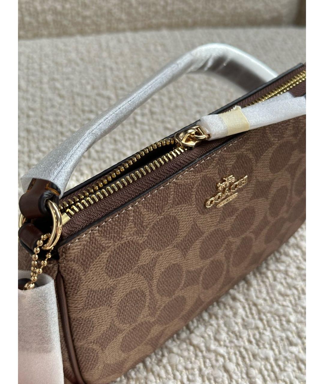 COACH Коричневая кожаная сумка с короткими ручками, фото 4