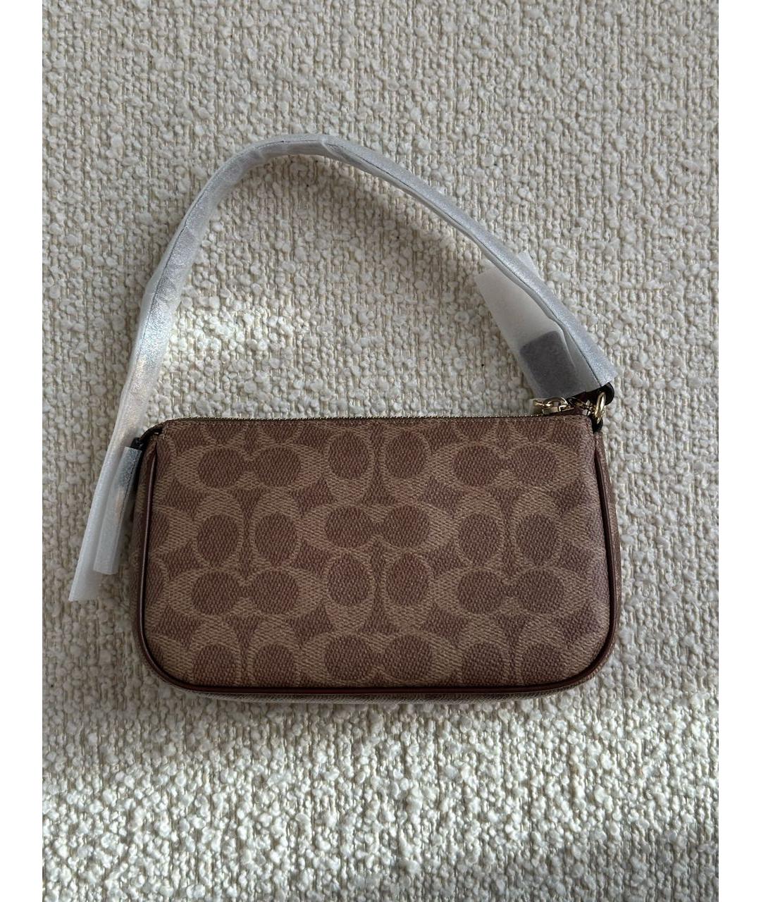 COACH Коричневая кожаная сумка с короткими ручками, фото 3