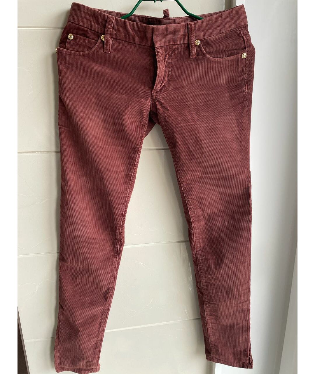 DSQUARED2 Бордовые велюровые брюки узкие, фото 7
