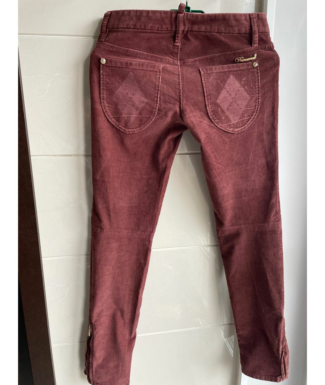 DSQUARED2 Бордовые велюровые брюки узкие, фото 2