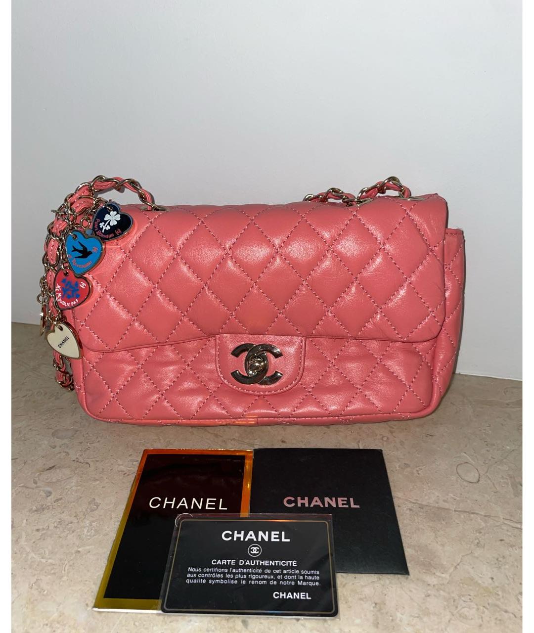 CHANEL Коралловая кожаная сумка через плечо, фото 6