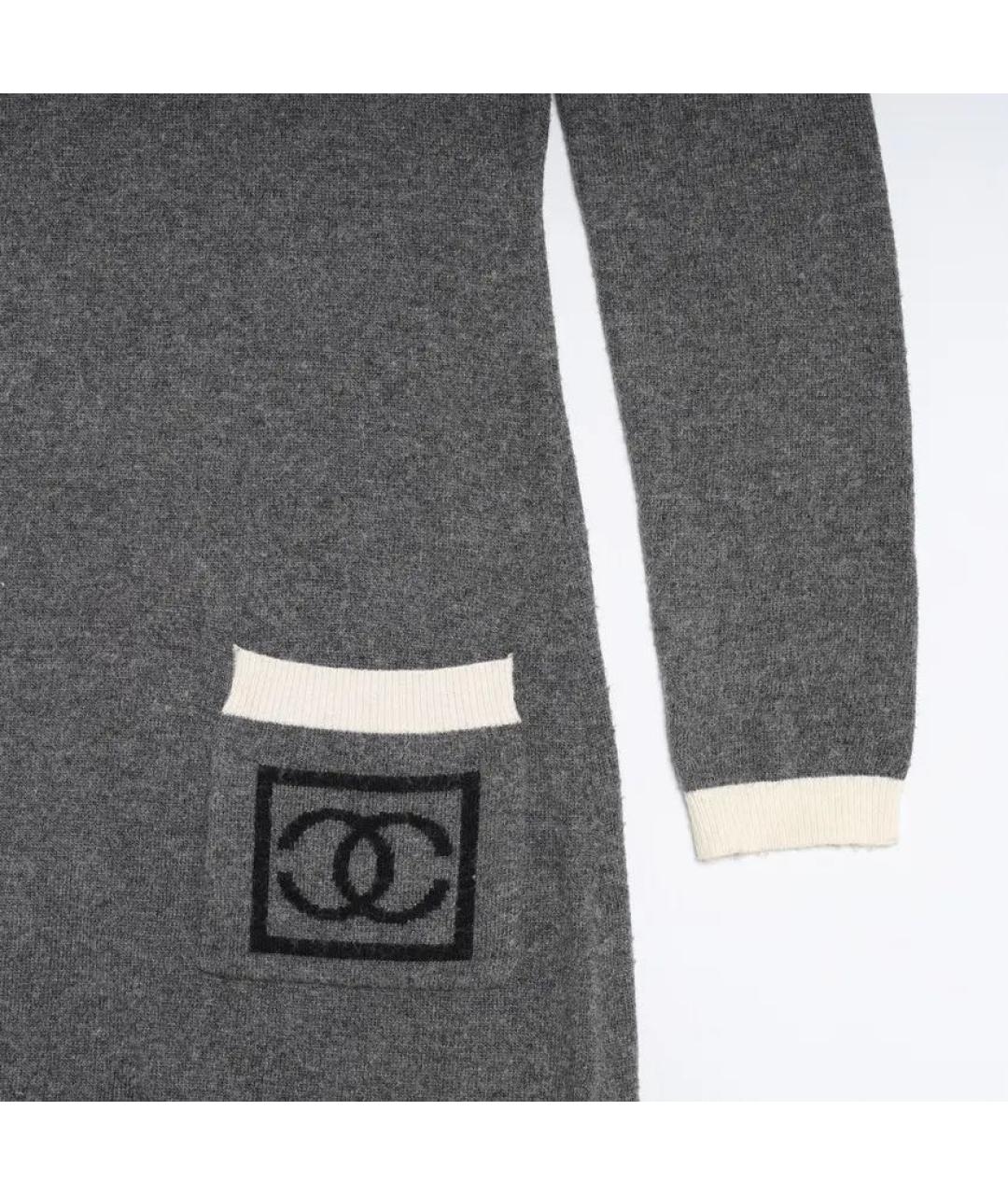 CHANEL Серое шерстяное повседневное платье, фото 4