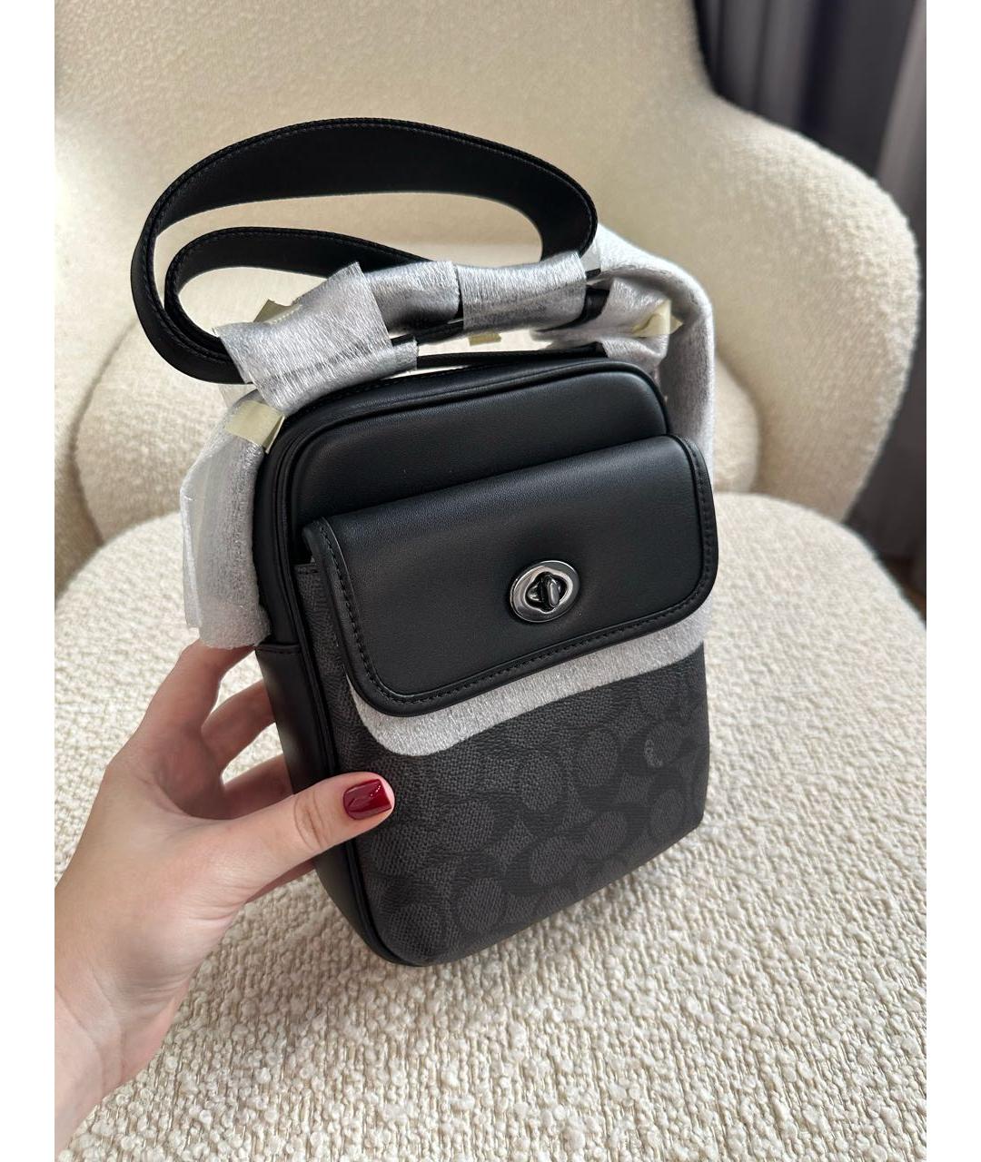 COACH Черная кожаная сумка на плечо, фото 2