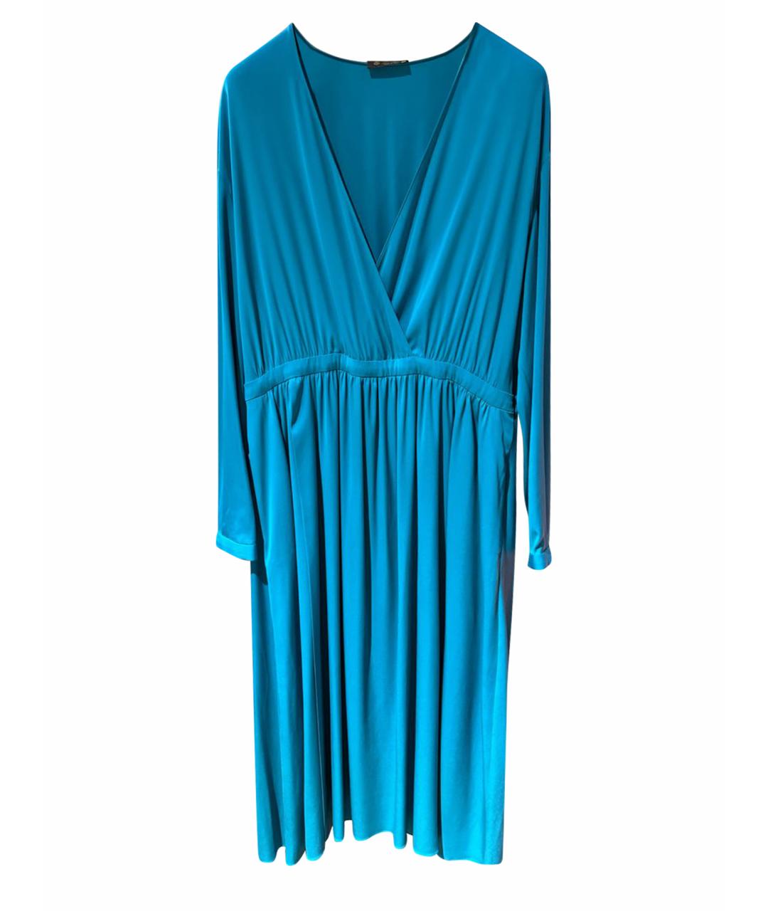 LORO PIANA Бирюзовое шелковое вечернее платье, фото 1