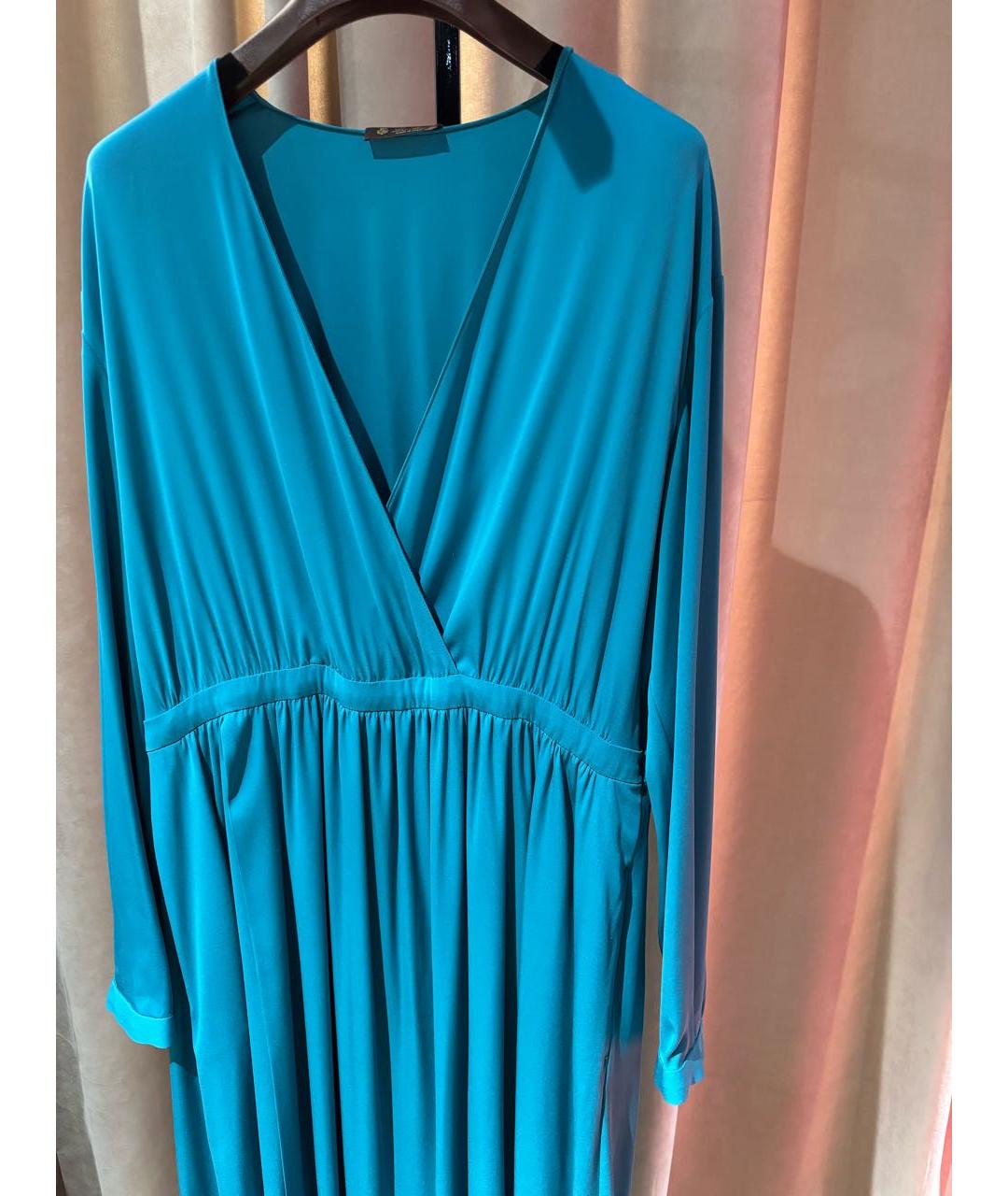 LORO PIANA Бирюзовое шелковое вечернее платье, фото 5