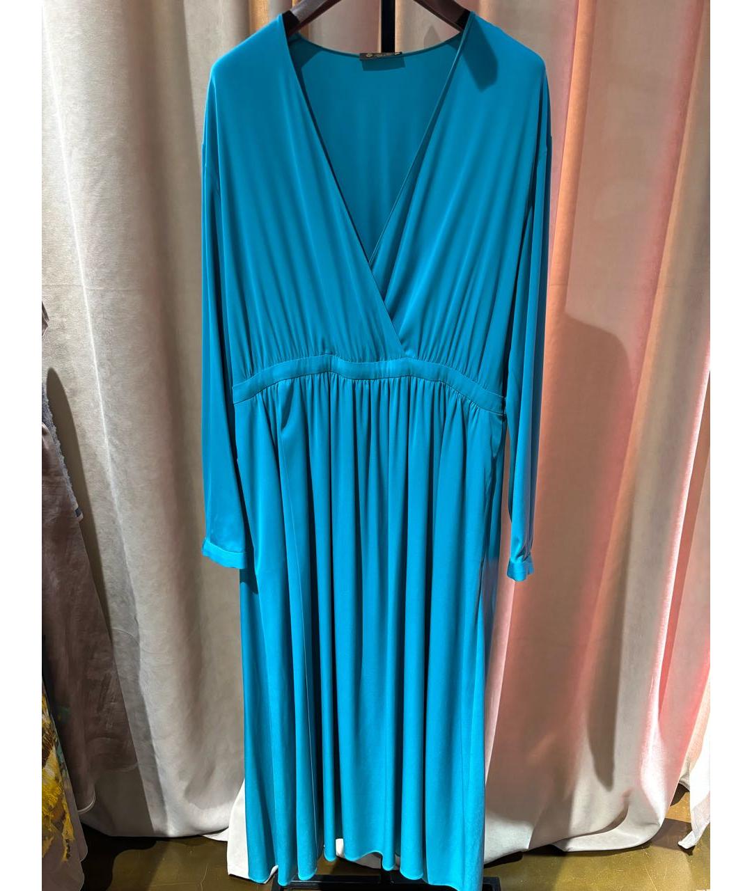 LORO PIANA Бирюзовое шелковое вечернее платье, фото 9