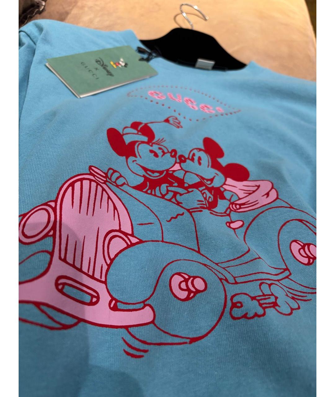 GUCCI Голубая хлопковая футболка, фото 5
