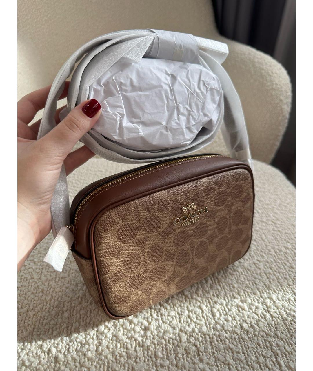 COACH Коричневая кожаная сумка через плечо, фото 2