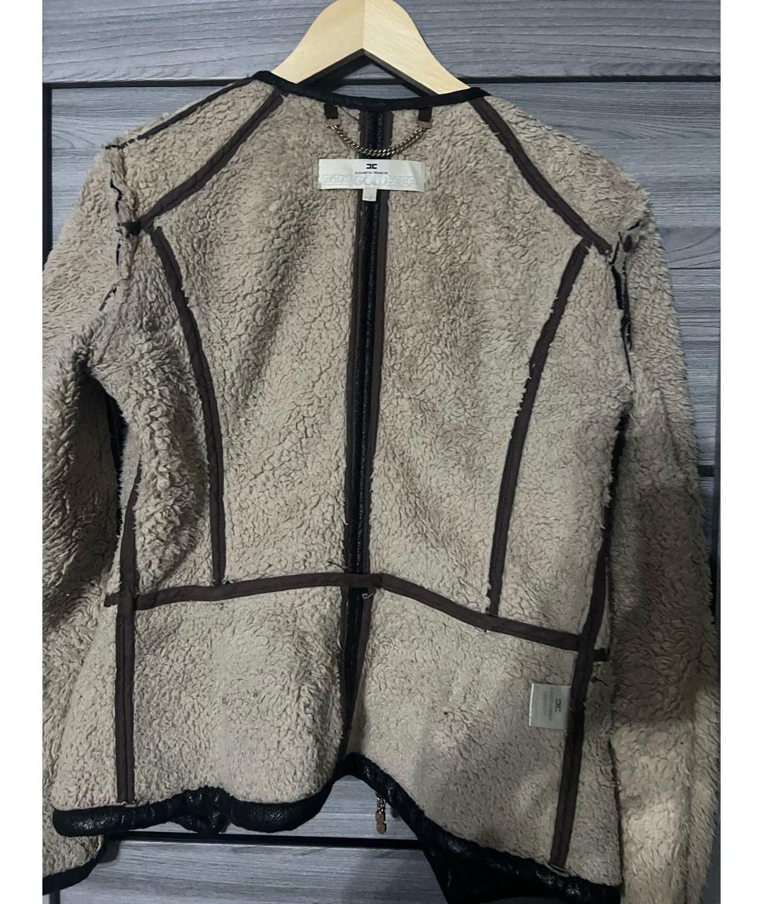 ELISABETTA FRANCHI Коричневая шерстяная дубленка, фото 3