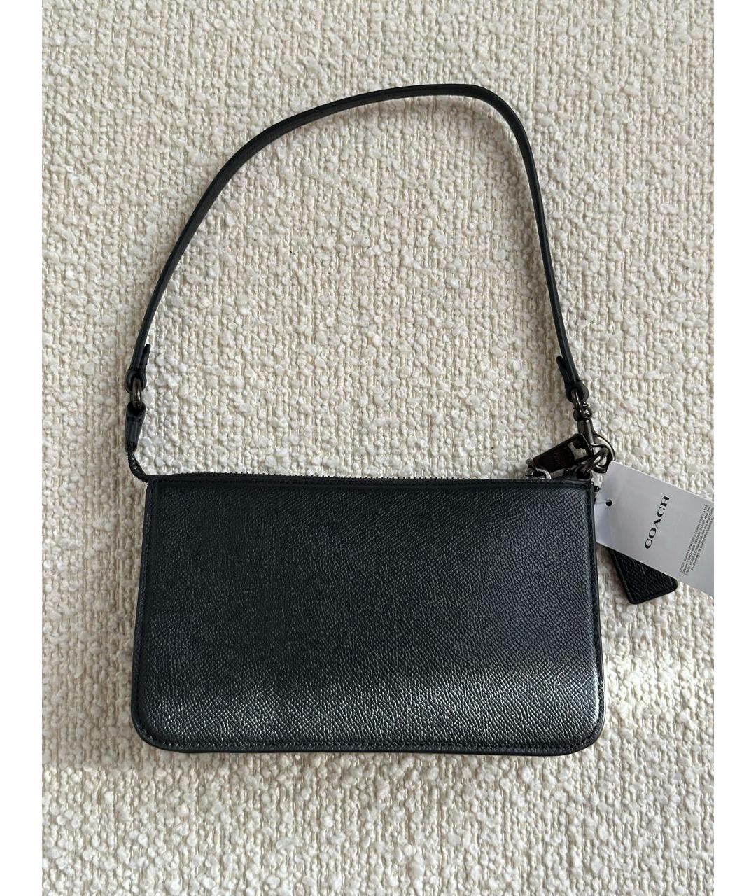 COACH Черная кожаная сумка с короткими ручками, фото 3