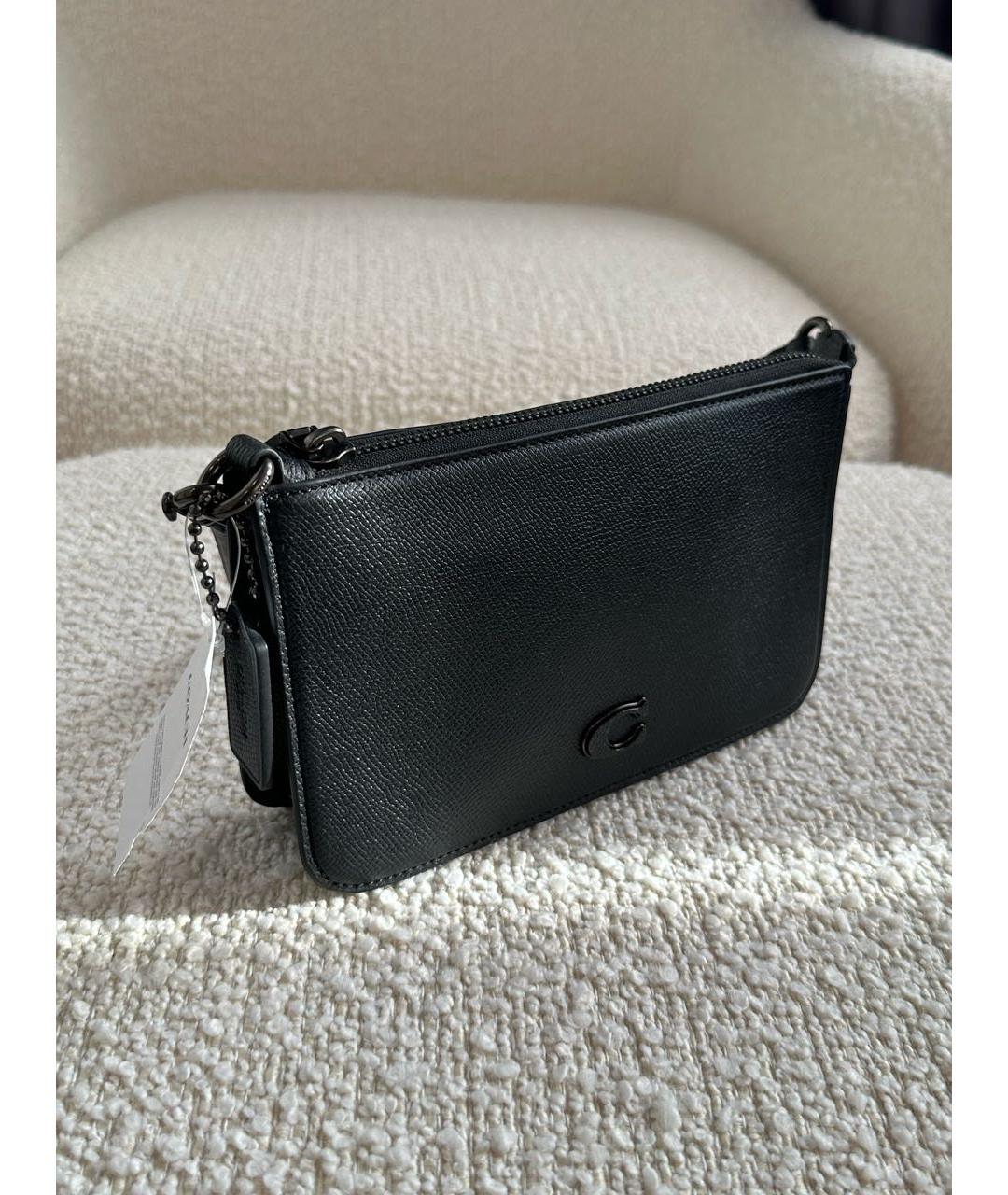 COACH Черная кожаная сумка с короткими ручками, фото 2