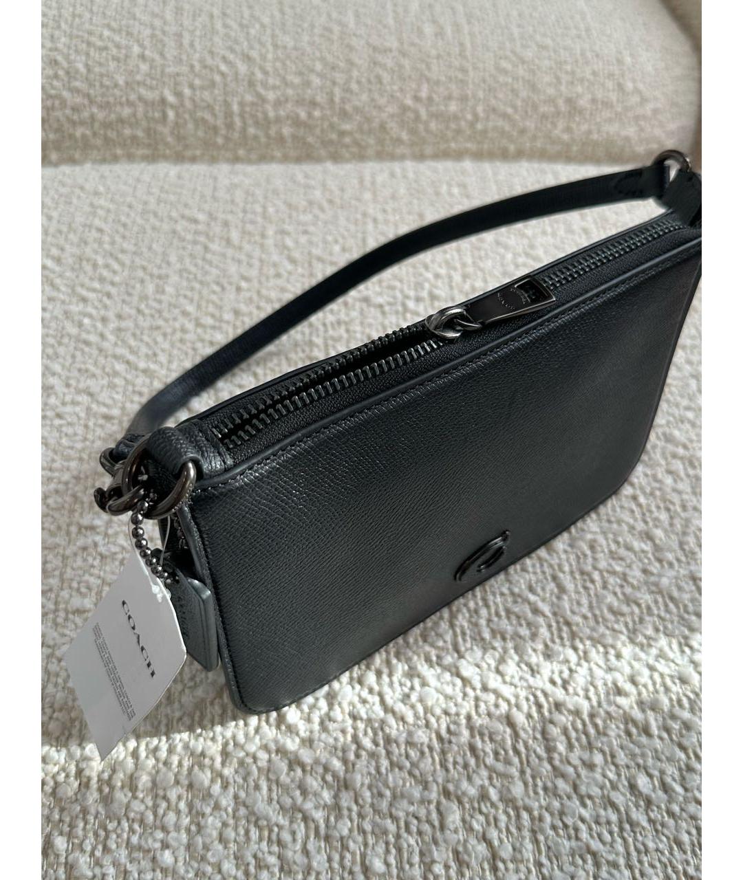 COACH Черная кожаная сумка с короткими ручками, фото 4