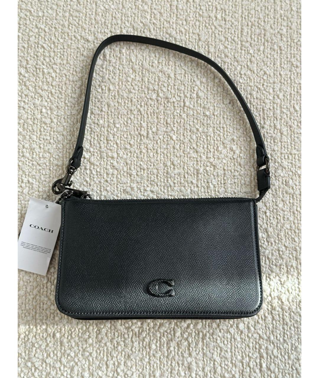 COACH Черная кожаная сумка с короткими ручками, фото 5