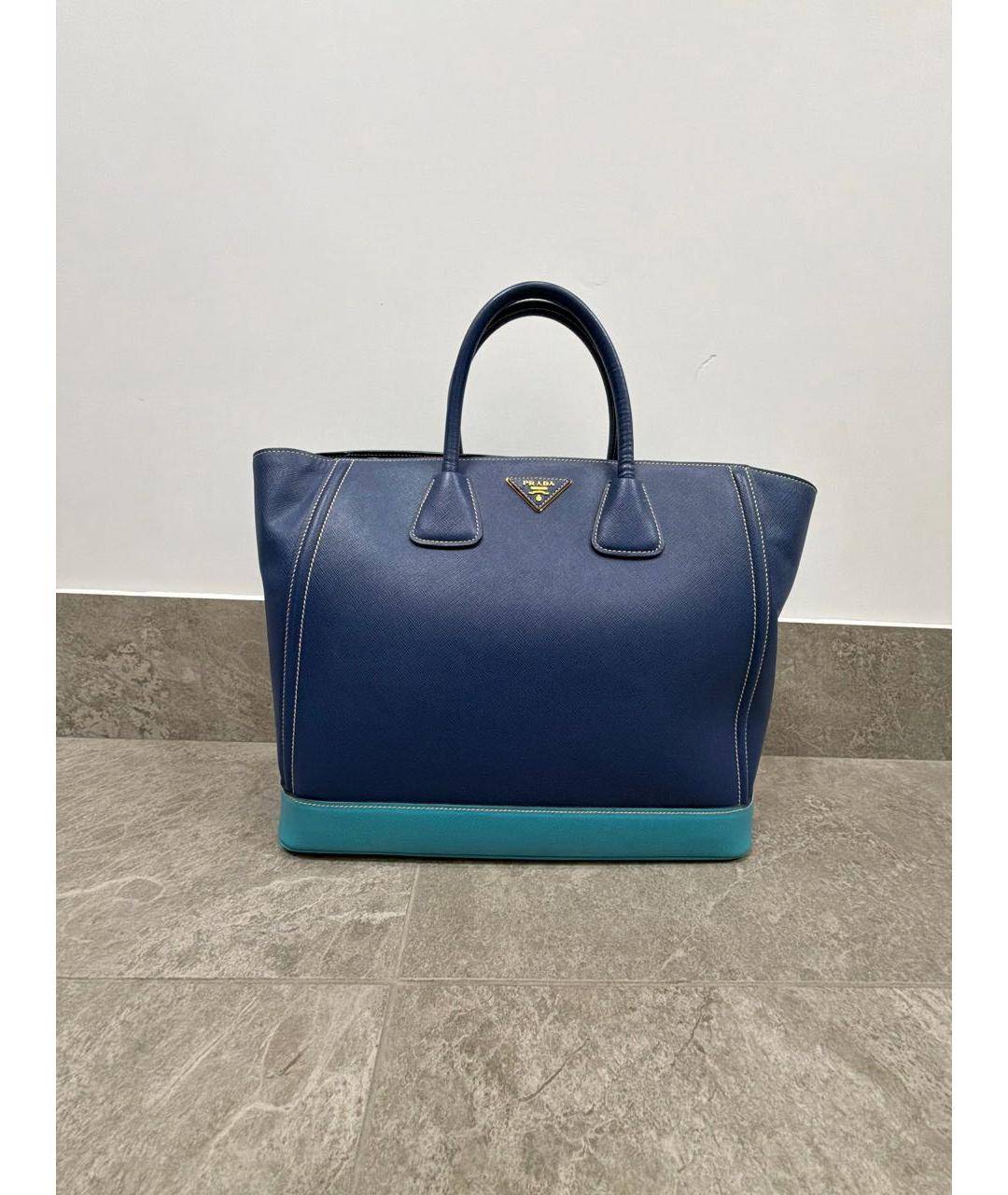 PRADA Синяя кожаная сумка с короткими ручками, фото 6