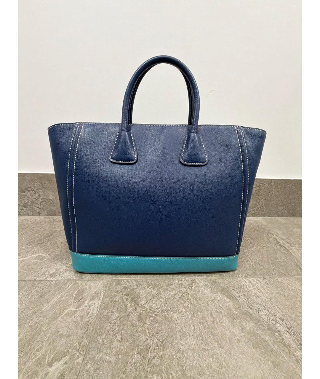 PRADA Синяя кожаная сумка с короткими ручками, фото 3