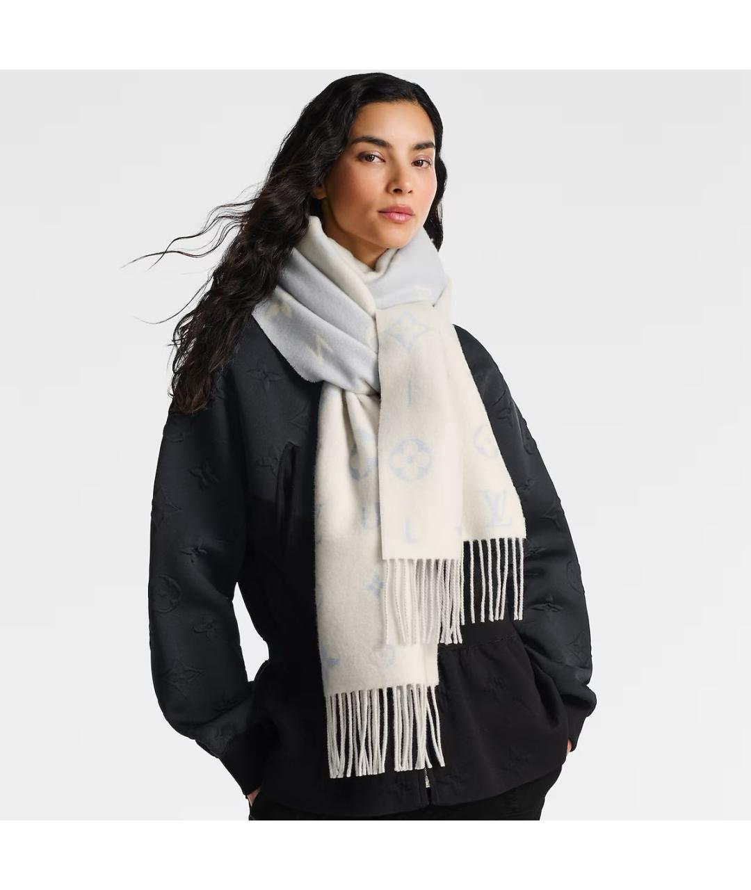 LOUIS VUITTON Белый кашемировый шарф, фото 2