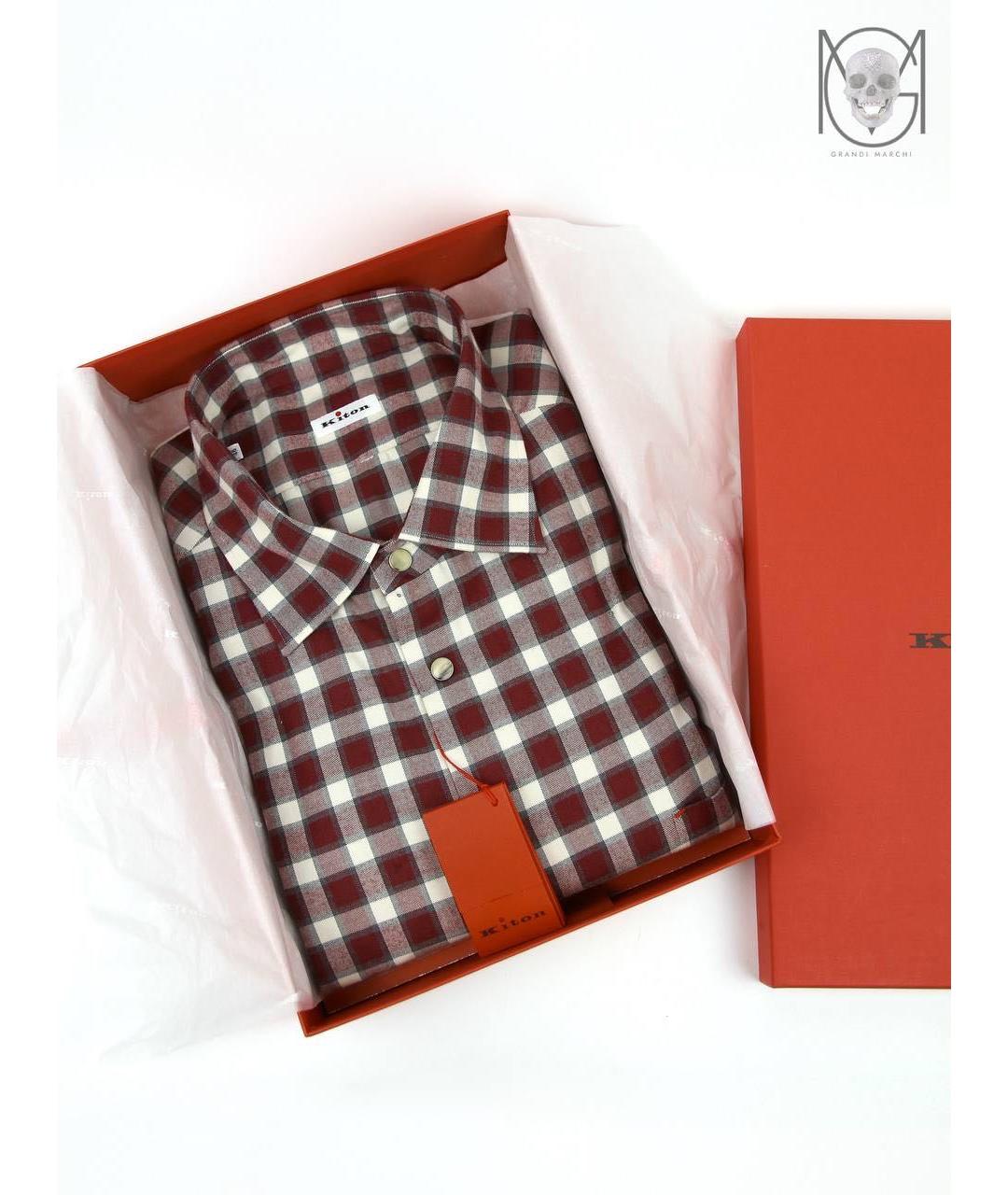 KITON Бордовая хлопковая классическая рубашка, фото 5