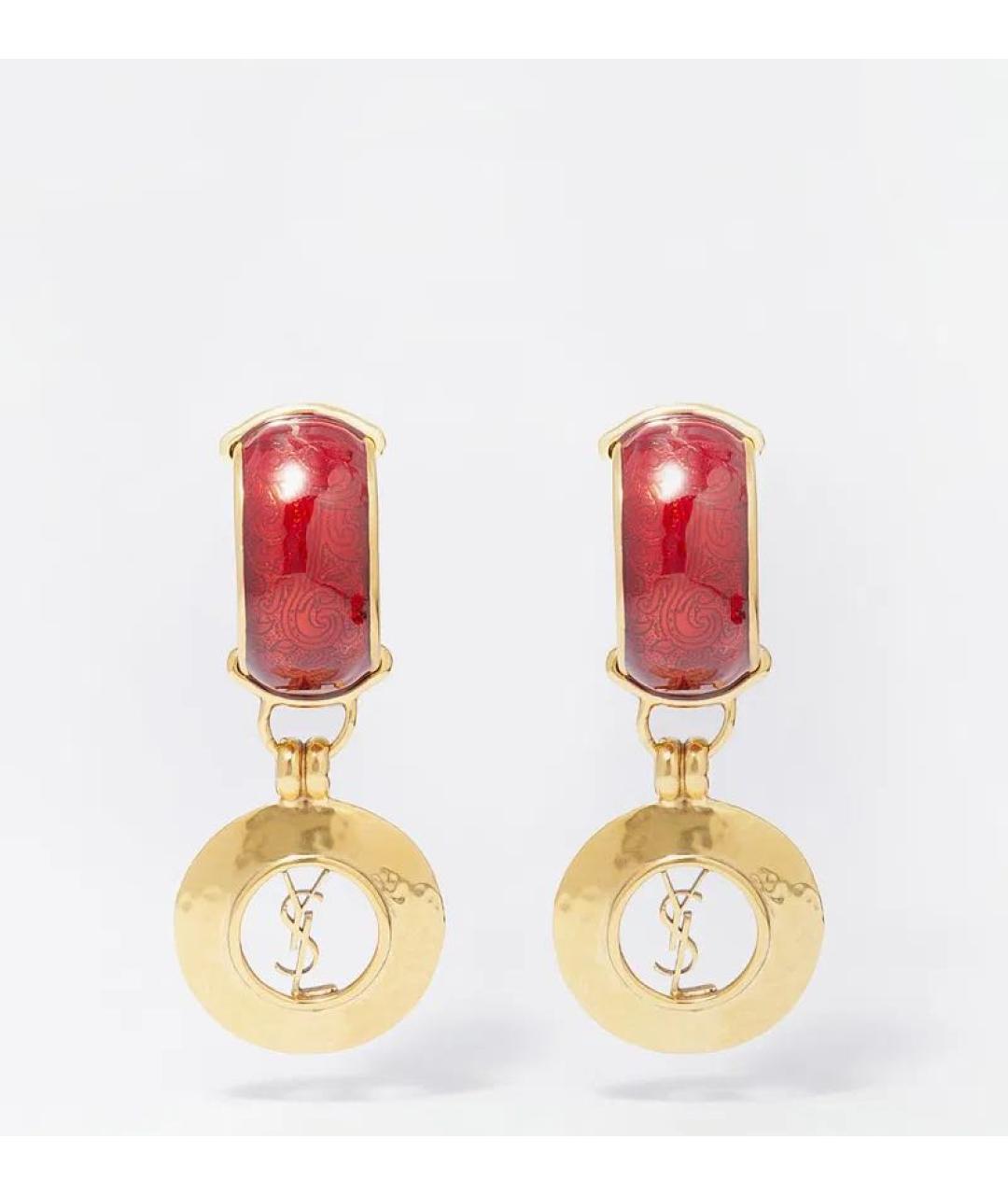 SAINT LAURENT Красные металлические серьги, фото 7