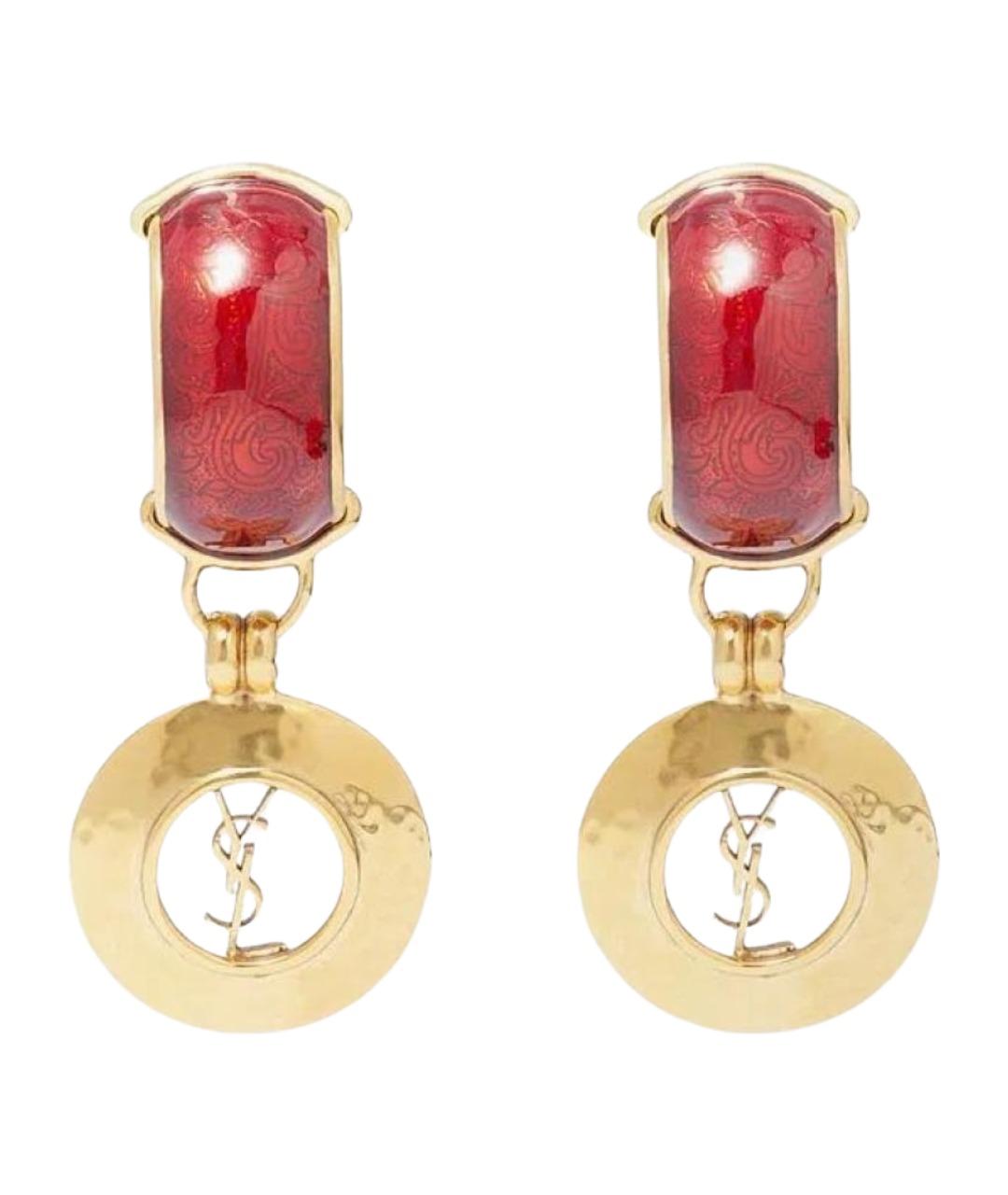 SAINT LAURENT Красные металлические серьги, фото 1