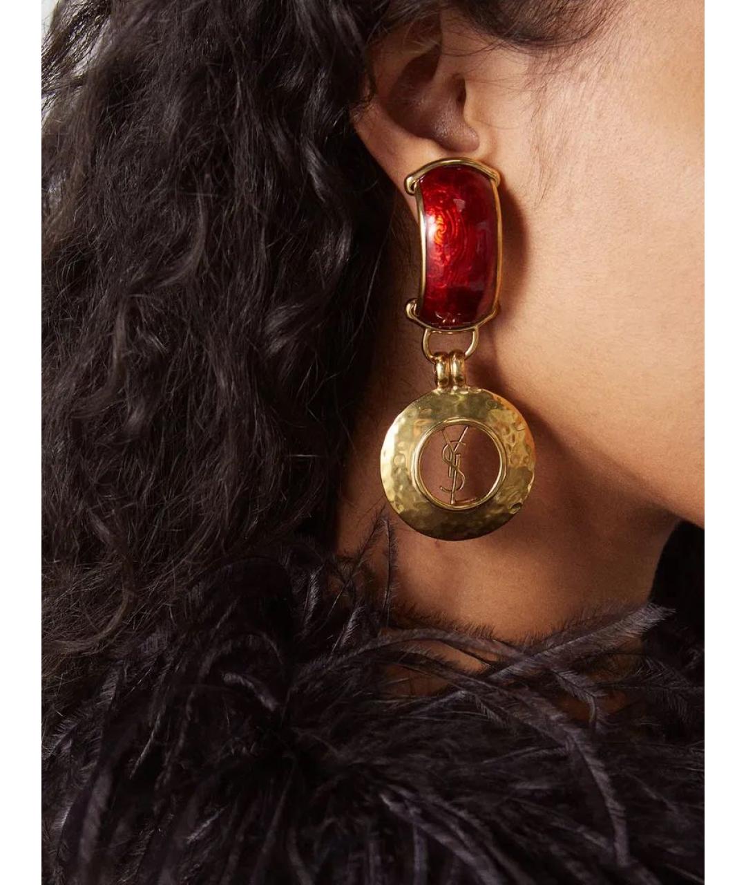 SAINT LAURENT Красные металлические серьги, фото 3