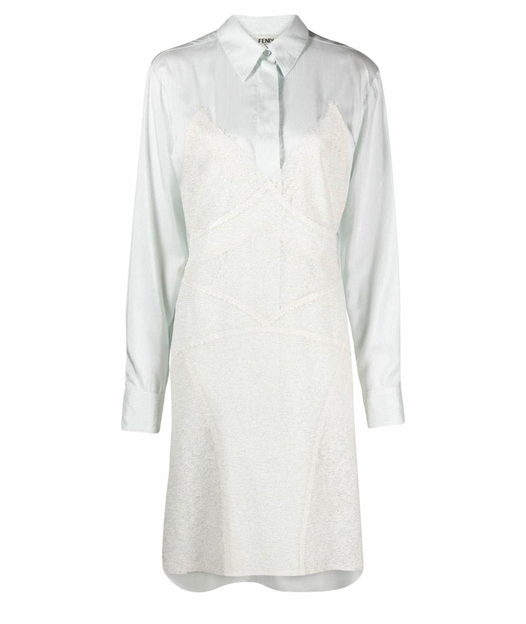 FENDI Белое шелковое повседневное платье, фото 1