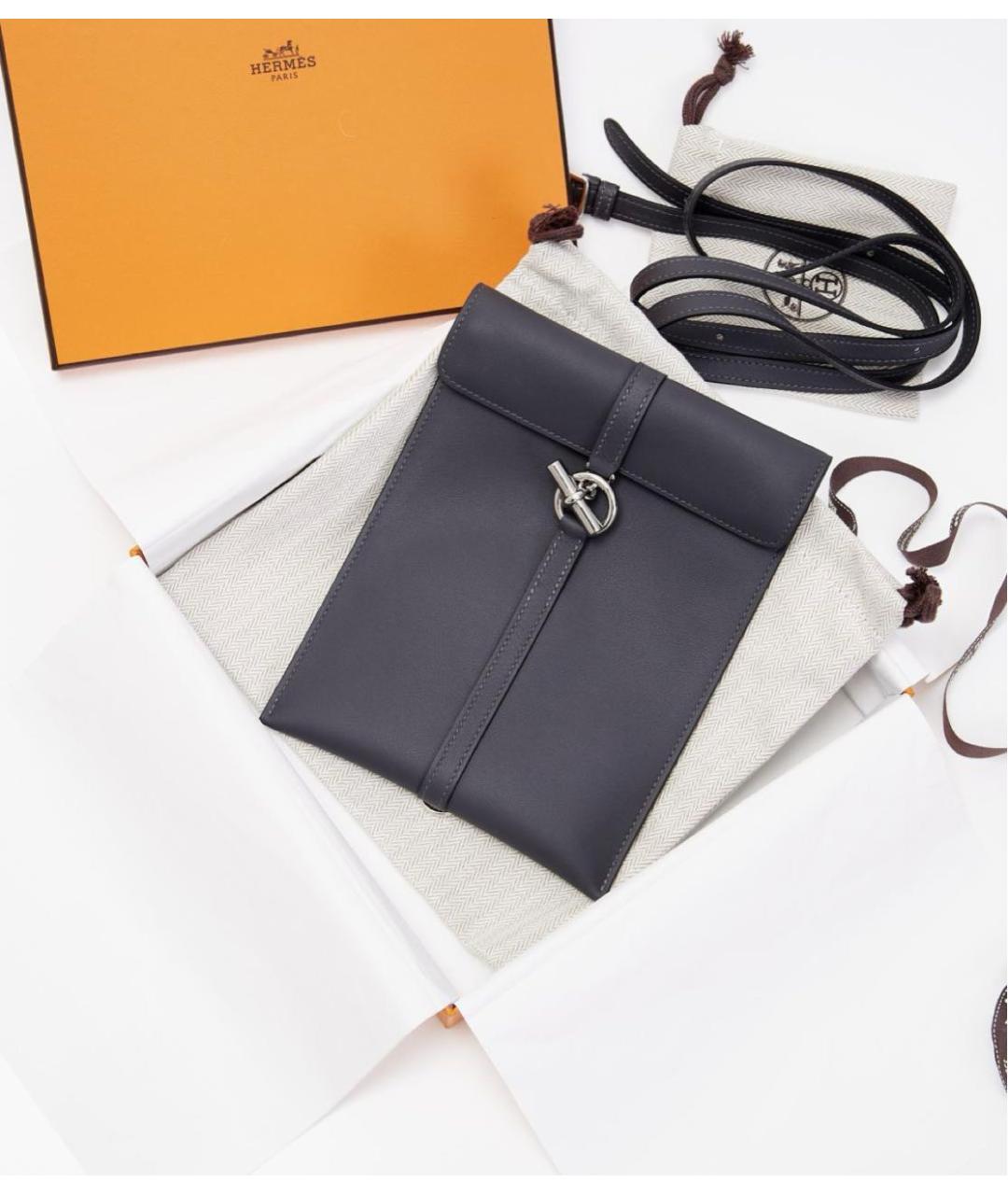 HERMES Темно-синяя кожаная сумка на плечо, фото 3