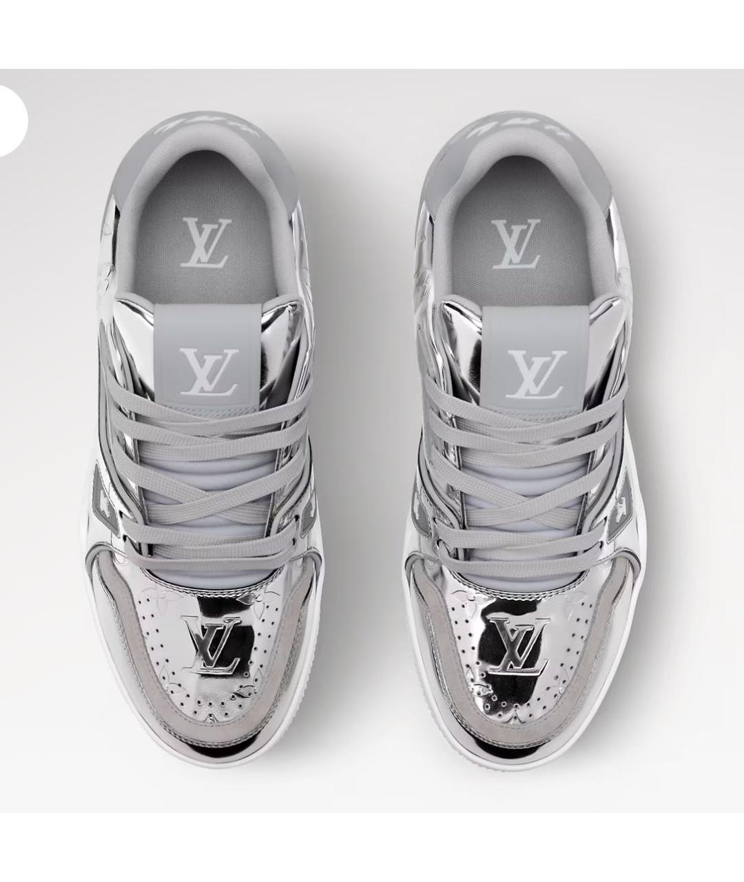 LOUIS VUITTON Серебряные кожаные кеды, фото 3