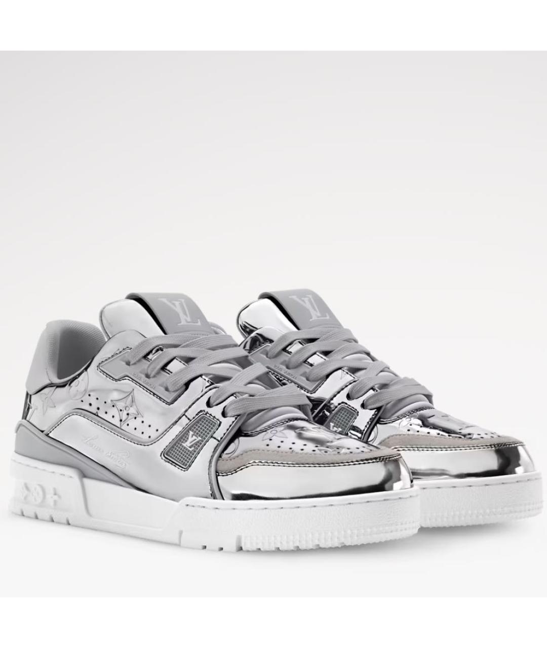 LOUIS VUITTON Серебряные кожаные кеды, фото 2