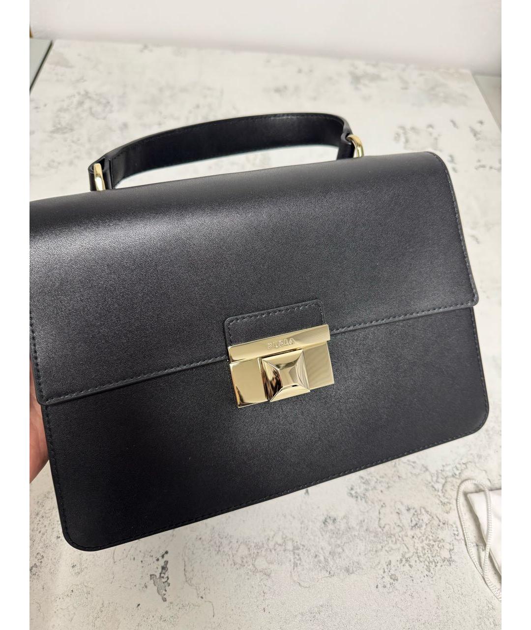 FURLA Черная кожаная сумка с короткими ручками, фото 4