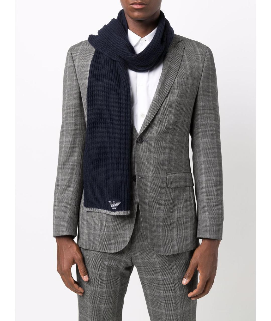 EMPORIO ARMANI Синий шерстяной шарф, фото 2