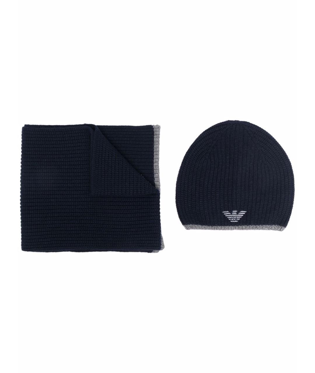 EMPORIO ARMANI Синий шерстяной шарф, фото 1