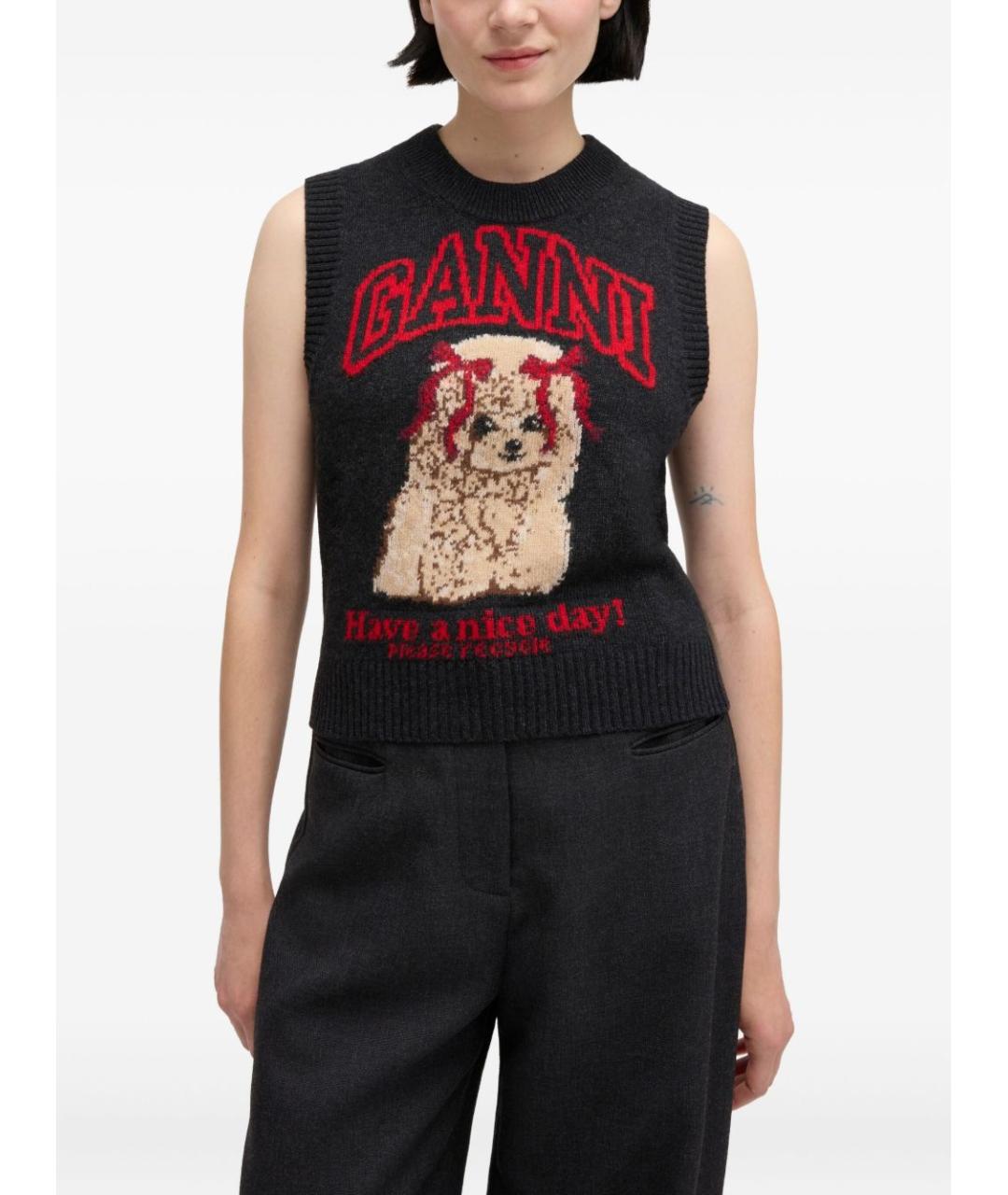 GANNI Черная жилетка, фото 4