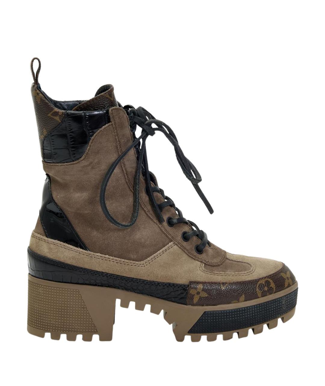 LOUIS VUITTON Хаки замшевые ботинки, фото 1