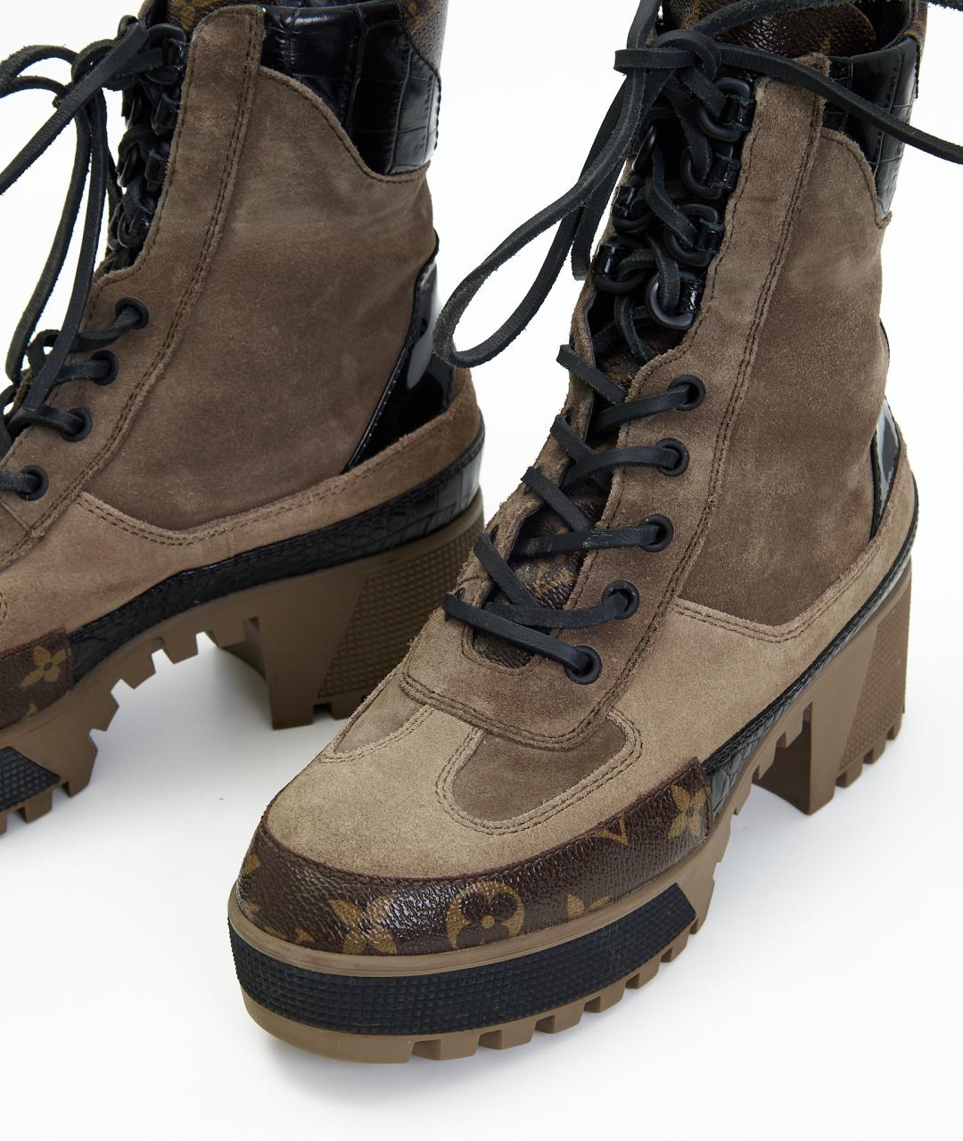 LOUIS VUITTON Хаки замшевые ботинки, фото 4