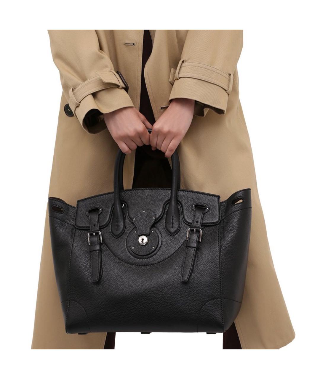 RALPH LAUREN Черная кожаная сумка с короткими ручками, фото 4