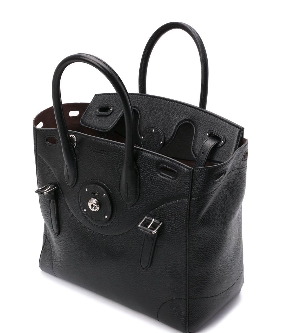 RALPH LAUREN Черная кожаная сумка с короткими ручками, фото 3