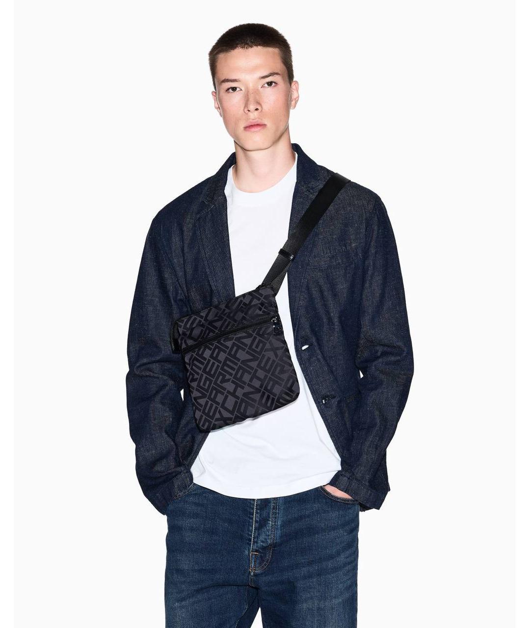 ARMANI EXCHANGE Черная тканевая сумка на плечо, фото 2