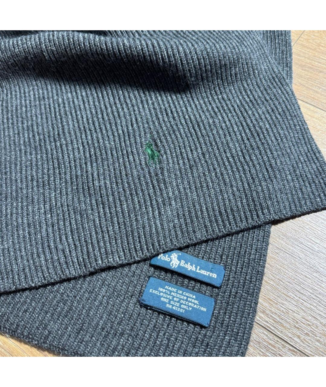 POLO RALPH LAUREN Антрацитовый шерстяной шарф, фото 2