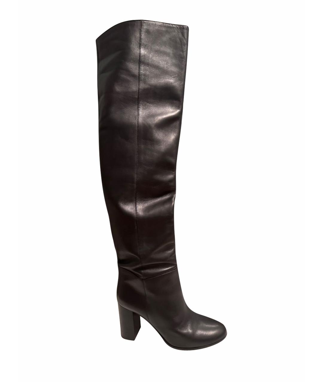 MAJE Черные кожаные ботфорты, фото 1