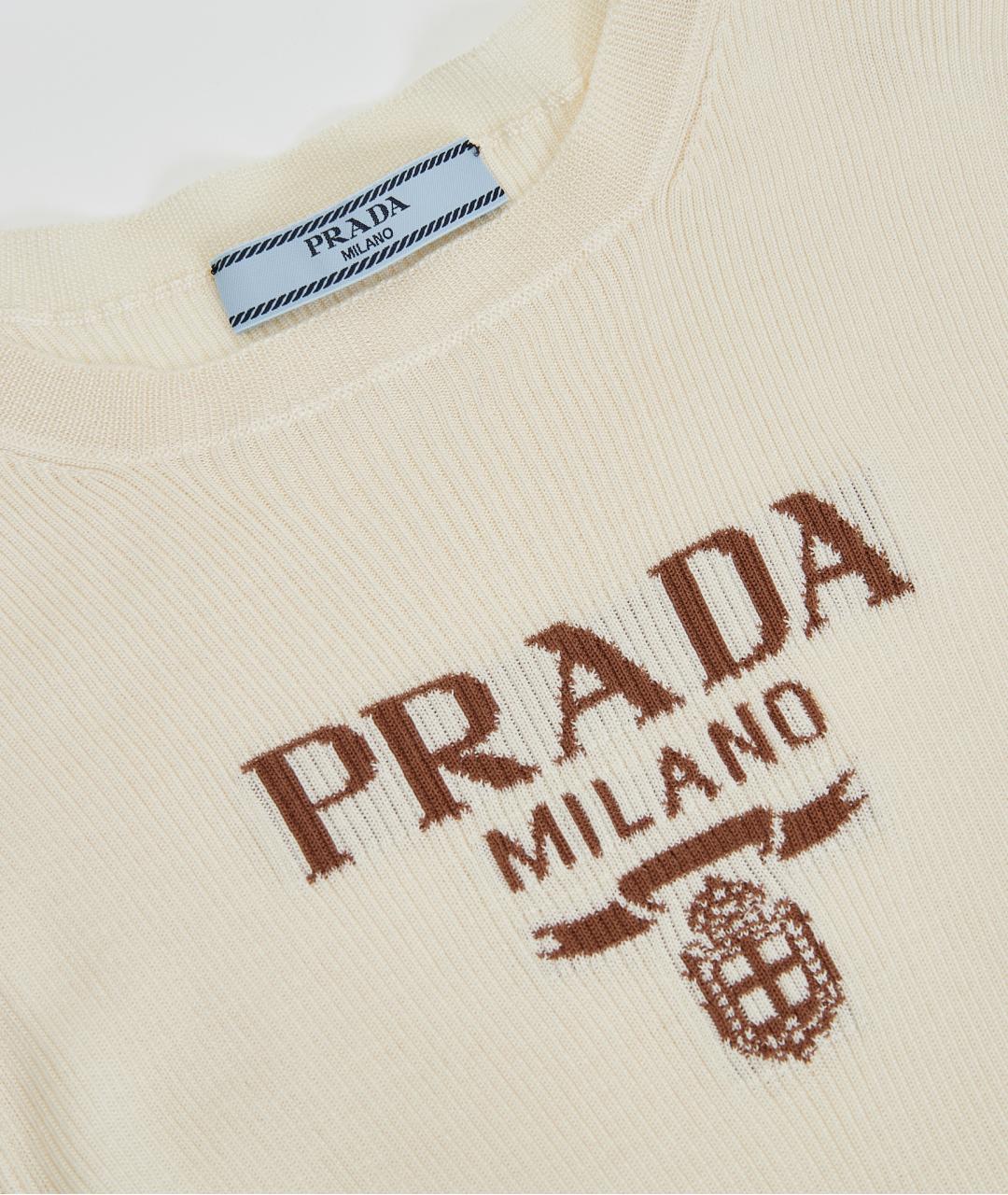PRADA Бежевая шелковая футболка, фото 3