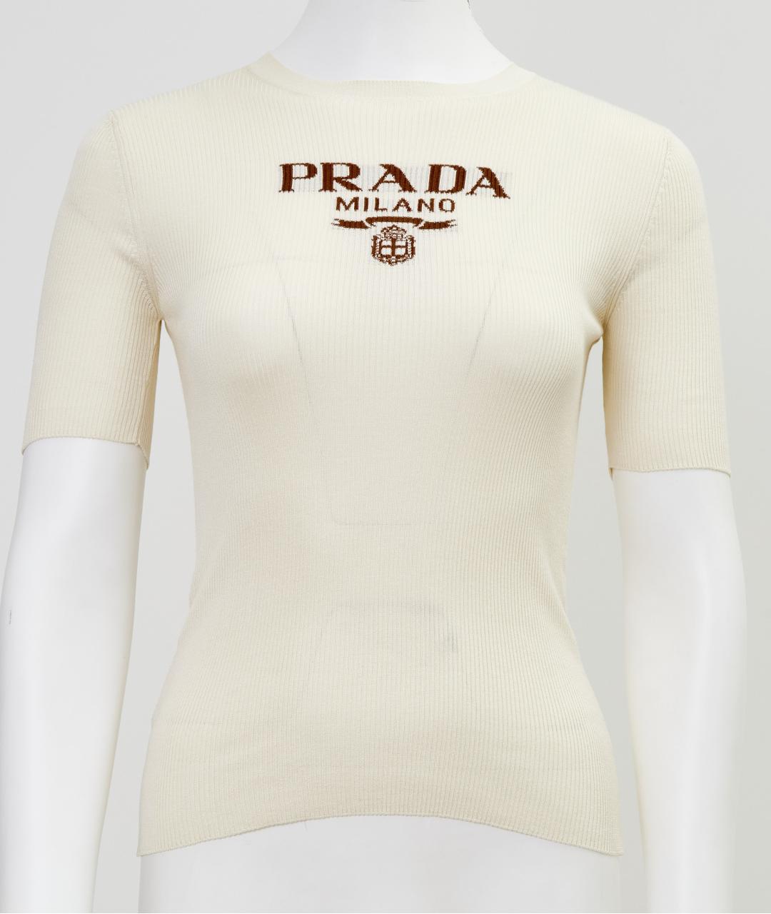 PRADA Бежевая шелковая футболка, фото 6