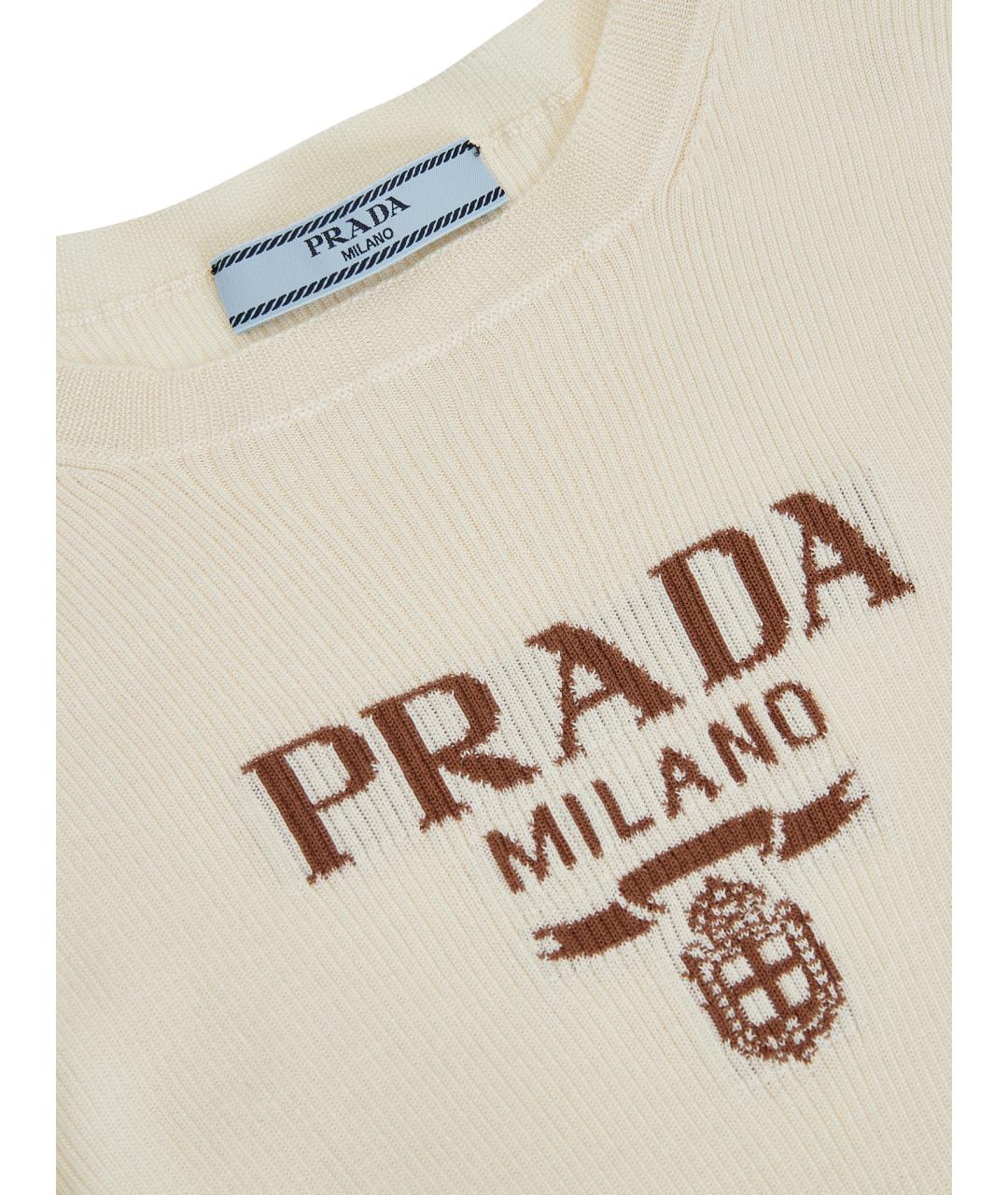 PRADA Бежевая шелковая футболка, фото 9