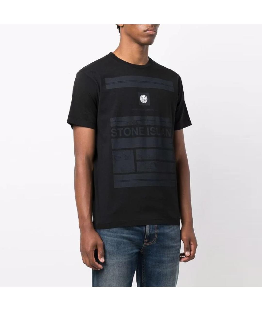 STONE ISLAND Черная хлопковая футболка, фото 4